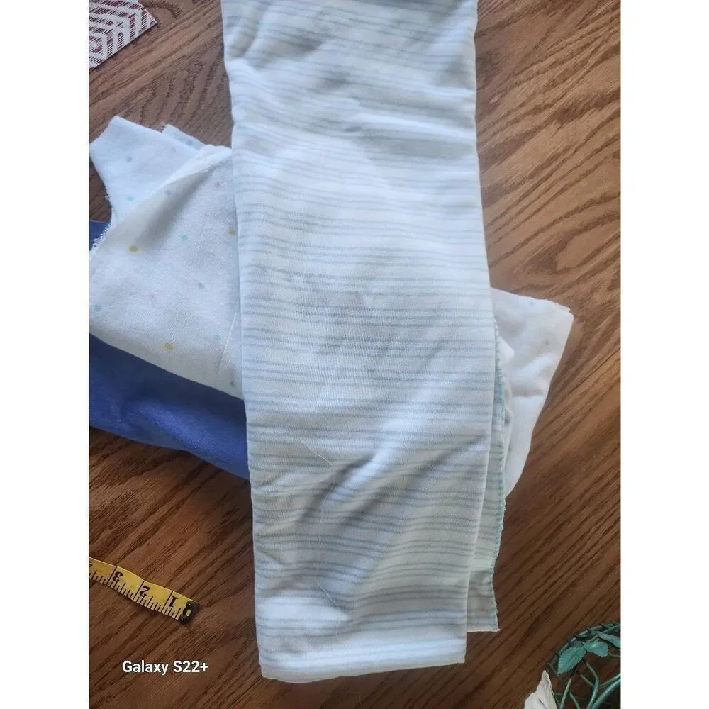 Blue & White Striped, and Solid Blue knit fabrics, Large pieces